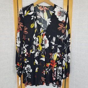 Free People Bella Floral Print Tunic Top Mini Dress Size XS Black Floral